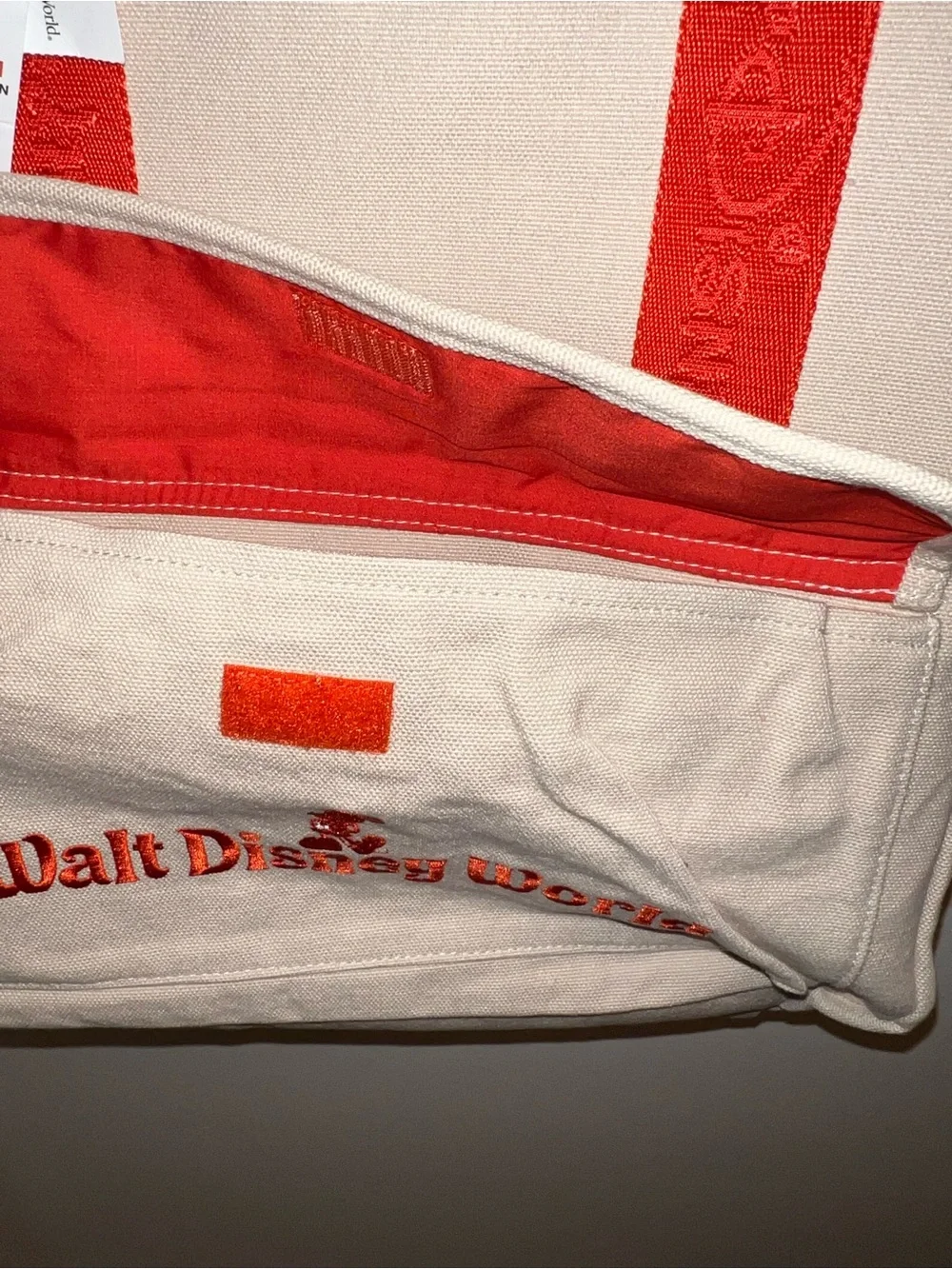 Walt Disney World Resort Canvas Tote Bag Beige Canvas with Orange Straps New
